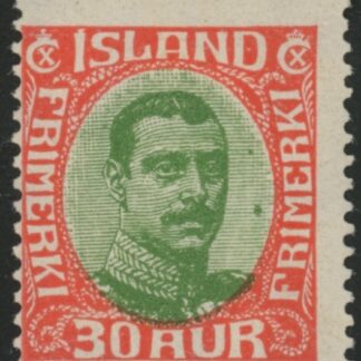 1920 Iceland SG.126 King Christian X  30a yellow-green & brown mounted mint