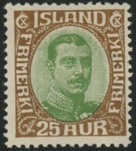 1920 Iceland SG.125 King Christian X 25a yellow-green and brown mounted mint
