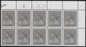 X999 (UG49)  Waddington 20p  dull purple. Cyld. 6A 7B no dot   U/M (MNH)