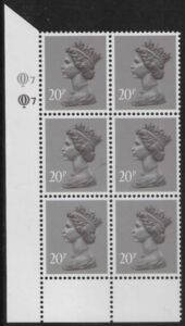 X1014 (UG50) Questa 20p dull purple. perf L(I) Cyld. Q7Q7 U/M (MNH)