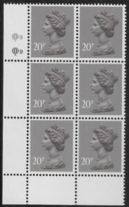 X1014 (UG50) Questa 20p dull purple. perf (L(P) Cyld. Q7Q7 U/M (MNH)