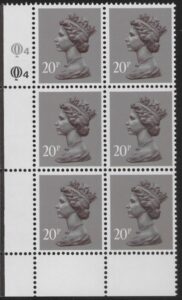 X1014 (UG50) Questa 20p dull purple. perf L(P) Cyld. Q4Q4 U/M (MNH)