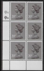 X1014 (UG50) Questa 20p dull purple. perf L(P) Cyld. Q6Q6 U/M (MNH)
