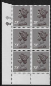 X1014 (UG50) Questa 20p dull purple. perf L(I) Cyld. Q3Q3 U/M (MNH)