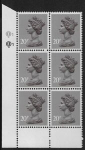 X1014 (UG50)  Questa 20p  dull purple.  perf L(I)  Cyld. Q1Q1    U/M (MNH)