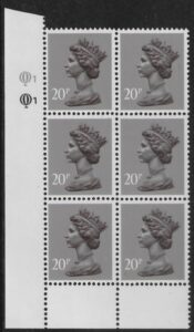 X1014 (UG50) Questa 20p dull purple. perf L(I) Cyld. Q1Q1 U/M (MNH)