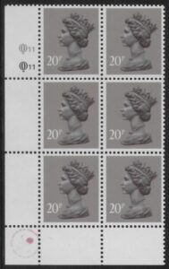 X1014 (UG50) Questa 20p dull purple. perf L(P) Cyld. Q11Q11 U/M (MNH)
