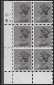 X1014 (UG50) Questa 20p dull purple. perf L(P) Cyld. Q12Q12 U/M (MNH)