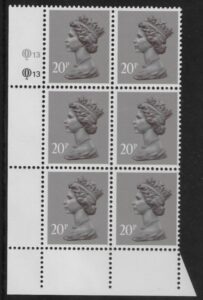 X1014 (UG50) Questa 20p dull purple. perf L(P) Cyld. Q13Q13 U/M (MNH)