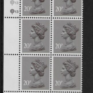 X1014 (UG50)  Questa 20p  dull purple.  perf L(P)  Cyld. Q13Q13   U/M (MNH)