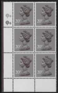 X1014 (UG50) Questa 20p dull purple. perf L(P) Cyld. Q6Q6 U/M (MNH)