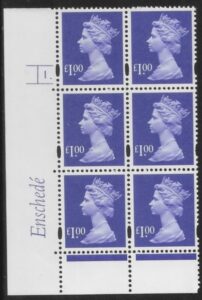 Y1743 (U480) £1 bluish violet. Enschedé. PVA bluish. Cyld. 1 dot. U/M (MNH)