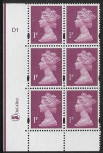 Y1667 (U69E) 1p crimson. DLR. PVA bluish. Cyld. D1 no dot. blue fluor U/M (MNH)