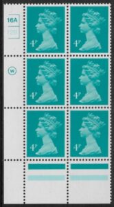 X997 (UG13)  Waddington 4p greenish blue Cyld. 16a12b  no dot.  U/M (MNH)