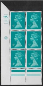 X997 (UG13)  Waddington 4p greenish blue Cyld. 16a12b  dot.  U/M (MNH)