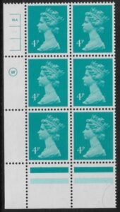 X997 (UG13)  Waddington 4p greenish blue Cyld. 15a11b  no dot.  U/M (MNH)