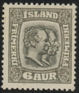 1918 Iceland SG.113 King Christian of Denmark 6a sepia and grey. mounted mint