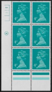 X997 (UG13)  Waddington 4p greenish blue Cyld. 13a11b   dot.  U/M (MNH)