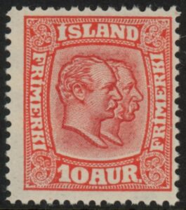1916 Iceland SG.114 King Christian of Denmark. 10a scarlet mounted mint