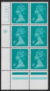 X997 (UG13)  Waddington 4p greenish blue Cyld. 13a11b   no dot.  U/M (MNH)