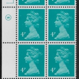 X997 (UG13)  Waddington 4p greenish blue Cyld. 13a11b   no dot.  U/M (MNH)