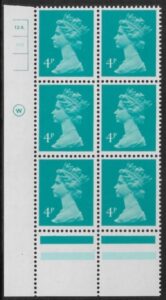 X997 (UG13)  Waddington 4p greenish blue Cyld. 12a10b  dot.  U/M (MNH)