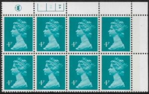 X996 (UG12)  Waddington 4p greenish blue Cyld. 3a,3b phos 4  no dot.  U/M (MNH)