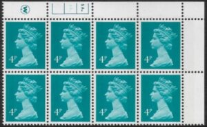 X996 (UG12)  Waddington 4p greenish blue Cyld. 5a,4b phos 3  dot.  U/M (MNH)