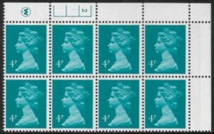 X996 (UG12)  Waddington 4p greenish blue Cyld. 2,1 phos 2  no dot.  U/M (MNH)