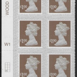 U2934 £1 bistre brown 2B  M21L  cyld. W1  grid position R4 C1   SBP T3 s/L  Walsall  U/M (MNH)
