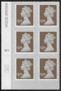 U2934 £1 bistre brown 2B  M19L  cyld. W1  grid position R3 C2   SBP T3 s/L  Walsall  U/M (MNH)