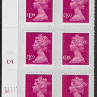 U2933 £1 magenta 2B  M12L  cyld. D1  grid position R2 C1   SBP plain DLR  U/M (MNH)