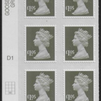 U2935 £1.05 olive-grey 2B  M16L  cyld. D1  grid position R4 C2   SBP plain DLR  U/M (MNH)
