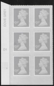 U2945 £1.47 lavender-grey 2B  M14L  cyld. D1  grid position R4 C3   SBP  plain  DLR  U/M (MNH)