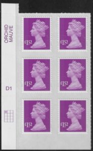 U2946 £1.52 mauve 2B  M15L  cyld. D1  grid position R1 C1  SBP  plain  DLR  U/M (MNH)