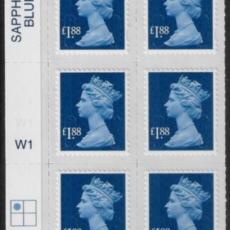 U2953 £1.88 blue M13L cyld. W1 grid position R1 C1  SBP  plain  Walsall U/M (MNH)