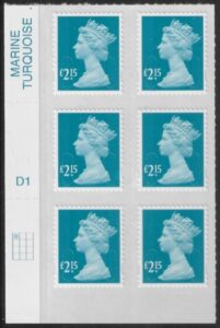 U2956 £2.15 greenish-blue M14L cyld. D1 grid position R1 C1  SBP plain  DLR U/M (MNH)