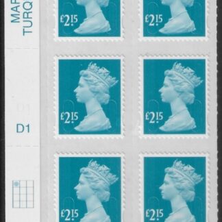 U2956 £2.15 greenish-blue M14L cyld. D1 grid position R1 C1  SBP plain  DLR U/M (MNH)