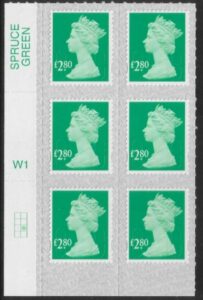 U2964  £2.80 2B  emerald M19L  cyld. W1  grid position R3  C2  SBP T3 s/L  Walsall  U/M (MNH)