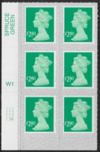 U2964  £2.80 2B  emerald M19L  cyld. W1  grid position R4  C2  SBP T3  s/L  Walsall  U/M (MNH)