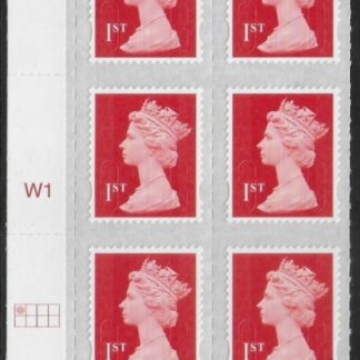 U2998  1st brt scarlet 2B  M18L  SBP  s/L   Cyld. W1  grid position  R1 C1 Walsall  U/M (MNH)