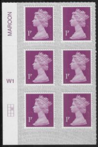 U2920  1p deep crimson M21L Cyld. W1  grid position  R2 C2  SBP T3 s/L  Walsall/ISP  U/M (MNH)