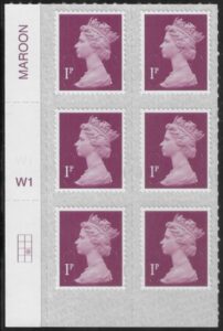 U2920 1p deep crimson M18L Cyld. W1 grid position R3 C2 SBP T3 s/L Walsall/ISP U/M (MNH)