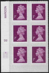 U2920 1p 2B deep crimson M16L cyld. D2 grid position R1 C2 DLR U/M (MNH)