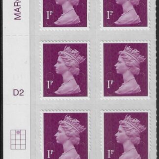 U2920  1p  2B deep crimson   M16L  cyld. D2  grid position R1 C2    DLR  U/M (MNH)