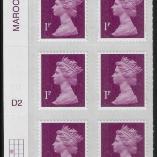 U2920  1p  2B deep crimson   M16L  cyld. D2  grid position R3 C1    DLR  U/M (MNH)