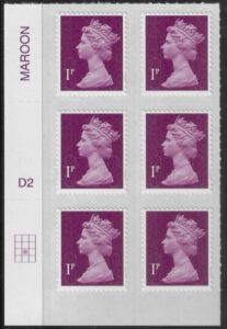 U2920 1p 2B deep crimson M16L cyld. D2 grid position R3 C2 DLR U/M (MNH)