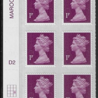 U2920  1p  2B deep crimson   M16L  cyld. D2  grid position R3 C3    DLR  U/M (MNH)
