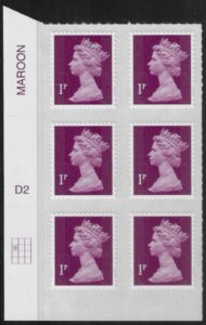 U2920 1p 2B deep crimson M15L cyld. D2 grid position R2 C1 DLR U/M (MNH)