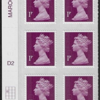U2920  1p  2B deep crimson   M15L  cyld. D2  grid position R2 C1    DLR  U/M (MNH)